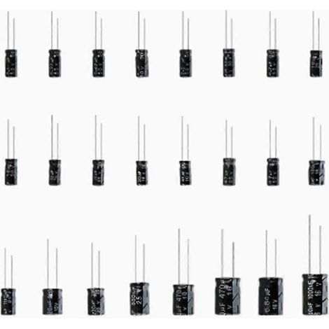Sortimentssatz mit 240 Elektrolytkondensatoren (24 verschiedene Typen), Bereich 0,1 µF bis 1000 µF, 10 V/16 V/25 V/50 V, radiale Aluminiumkondensatoren. (1/5)
