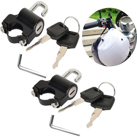 Cadenas de Casque Moto Universel 22-28mm - Lot de 2 Antivol avec 2 Clés, Noir (1/5)