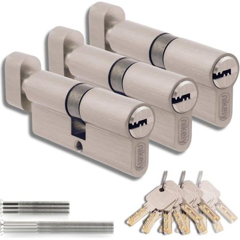 Lot de 3 cylindres pour serrures en laiton 35/35 mm, cylindre avec bouton, vis et clés incluses, facilement montable, serrure, 70 mm (1/5)