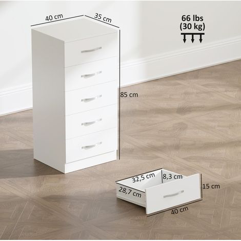 MEUBLIV Cómoda blanca de 5 cajones 40x35x85 cm en madera con protección antivuelco (1/5)