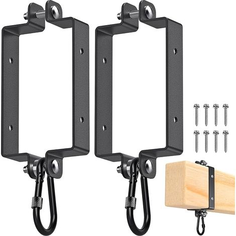 Le Madrier Square Swing Hooks (145 x 93 mm), Swing Clamp with Climbing Frame with Carabiner, Punch Bag for Hammock Chair, Mounted on Wooden Beam (1/5)