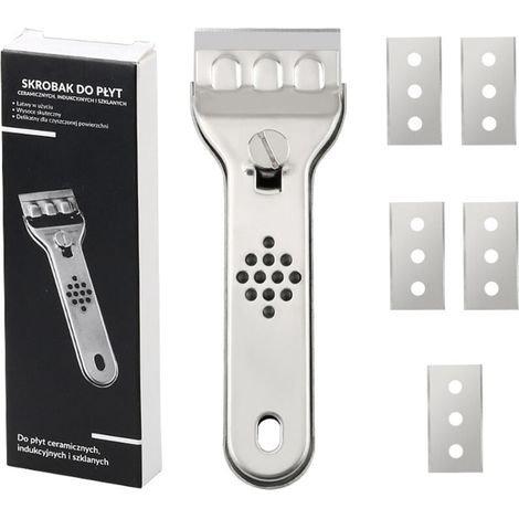 Grattoir pour plaques à induction et vitrocéramiques, 5 lames, acier inoxydable, argent