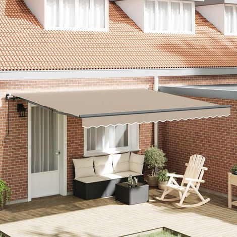 Toldo retráctil Beige 400 x 300 cm Poliéster y Aluminio