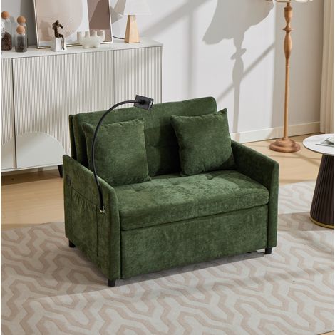 Sofa-Bett 109x82x82 cm grün, USB und Tablet-Halter, Polyester MEUBLIV (1/5)