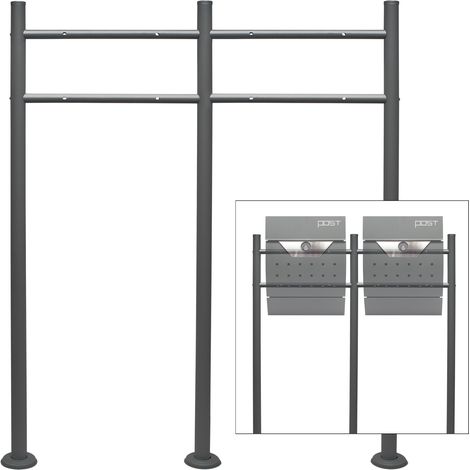 Wiltec Soporte universal para 2 buzones hecho en acero revestimiento en polvo color antracita para instalación independiente, diseño moderno y minimalista