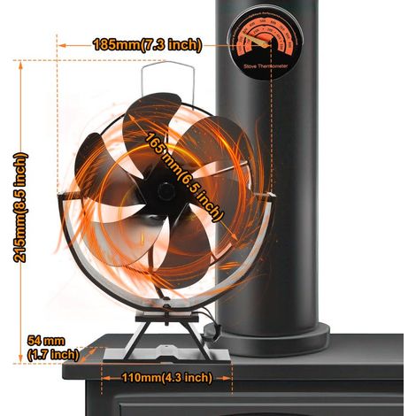 Ventilatore per stufa Ventilatore termico 6 pale rotanti Ventilatore per camino per stufa a legna Camino a gas con protezione contro il surriscaldamento (1/4)