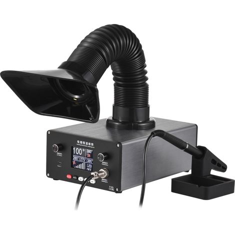 Irovami Kit station soudage 150W avec extracteur fumées – 0-450°C, chauffe rapide, LED, USB – Idéal pour réparation PCB, électronique, atelier (1/5)
