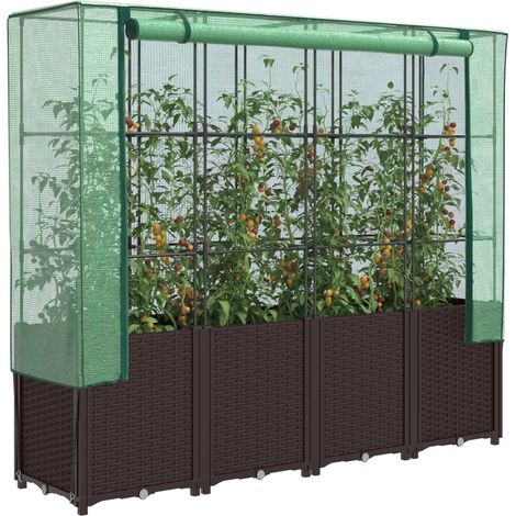 Hochbeet mit Gewächshaus-Aufsatz Rattan-Optik 160x40x153 cm