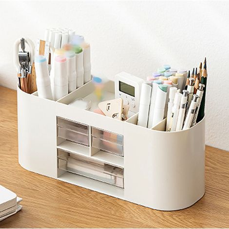 Transparenter Stiftehalter mit 3 großen Fächern, Fassungsvermögen über 200 Stück, weiß, strapazierfähiger Kunststoff, 26 x 9,5 x 10,5 cm (1/5)