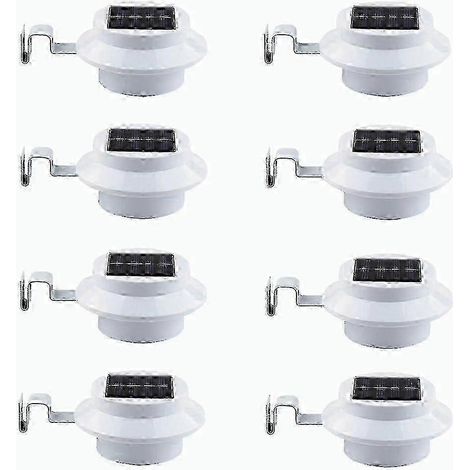 8 Lot de White Solar Powered Gutter Lights Outdoor Decorative Led Fence Lamp pour Lighting Railing, Outside Wall, Deck, Garden (1/5)