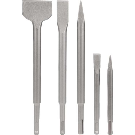 Burin SDS Lot de 5 Burins avec 2 Burin Pointu et 3 Burins Plats, Outil de Forage pour Béton (1/5)