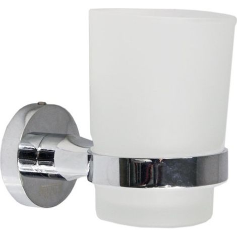 Trade Shop - Porta Cepillos De Pared En Acero Y Vidrio Fijación Con Tornillos -