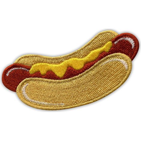 Hotdog-Aufnäher mit Senf – Magnetische Rückseite – Gestickter Aufnäher/Abzeichen/Emblem