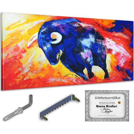 Monica Mirafiori I 100% artesanal I Gemälde Bull 140x70cm  Gemälde Handgemalt  Acrílico gel  Sehr Großes Acrylbild I Moderne Kunst I Kunstbilder (1/5)