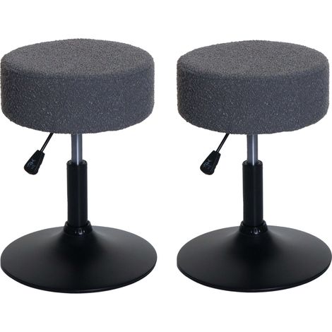 [NEUWERTIG] 2er-Set Hocker HHG-888, Sitzhocker Schminkhocker, höhenverstellbar drehbar Ø 37cm Stoff Bouclé 450g/m² MVG dunkelgrau