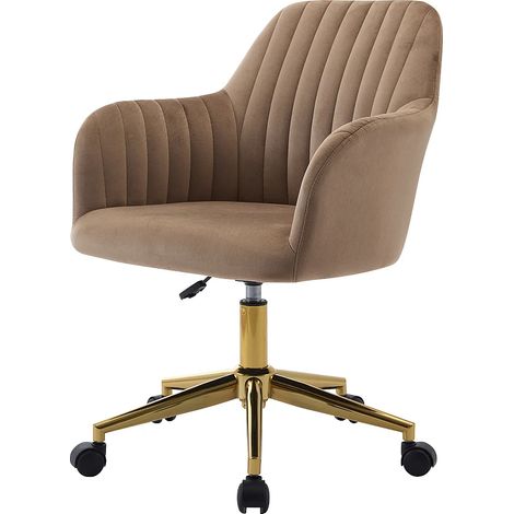 Chaise de bureau - Velours - Beige et doré - Hauteur réglable - ELEANA