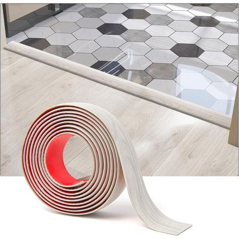 Bande de Transition Auto-adhésive en Vinyl pour Sol, Séparation, Seuil de Moquette, Carreaux, 304x4cm, Blanc Délavé (1/5)