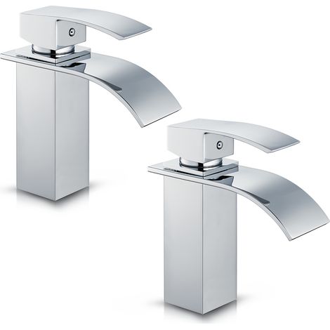 2PCS Cecipa Robinet de Salle de Bain Robinet Cascade Mono-trou Mitigeur sur Lavabo Robinetterie Lave-mains avec Levier Unique en Cuivre Mélangeur à l'Eau Chaude et Froide (1/5)