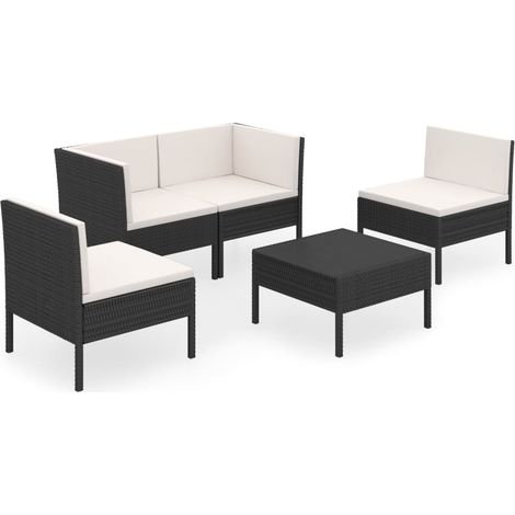 Mobili da giardino mobili da esterno Set di mobili da 5 pezzi con cuscini in resina intrecciata nera
