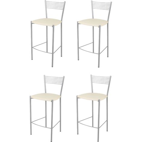 Tommychairs 4 taburetes Elegance en acero aluminio asiento polipiel marfil