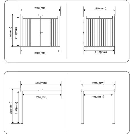 Capanna da giardino in acciaio galvanizzato 6,25 m² con tettoia - Spessore 35 mm - Grigio - MERANO