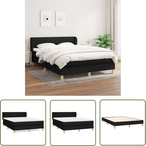 The Living Store Boxspringbett mit Matratze Schwarz 140x200 cm Stoff - Boxspringbett - Doppelbett - Bettenrahmen - Lattenrost - Matratze (1/5)