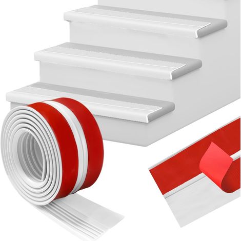 Nez de Marche Escalier, 2M Nez de Marche Anti-Glissement, Etanche, Nez de Marche Caoutchouc pour Les Escaliers Exterieurs et Interieurs (Blanc, 2M) (1/5)