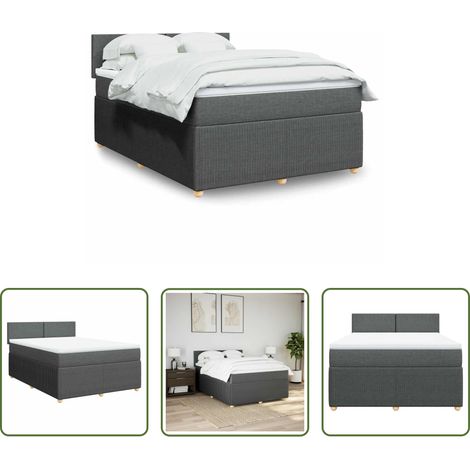 Matelas à ressorts ensachés - Sommier à lattes de lit avec matelas Gris foncé 140x190cm Tissu (1/5)