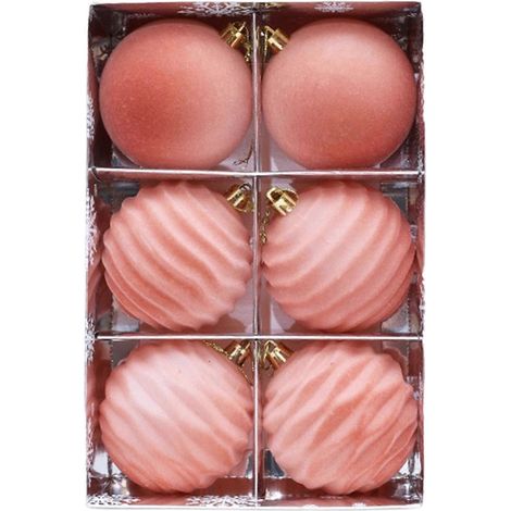 6-teiliges Set samtweicher, beflockter Weihnachtsornamente, hochwertige, langlebige Weihnachtsbaumdekoration, Roségold (1/5)