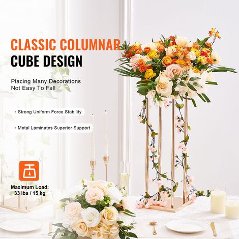 Lot de 4 colonnes à fleurs mariage en fer doré 80 cm, socle géométrique pour centre de table, support floral cylindrique événement réception fête (1/5)