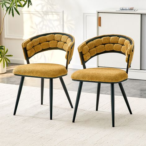 MEUBLIV Chaise de salle à manger 56x50x78 cm jaune – lot de 2, velours et métal (1/5)