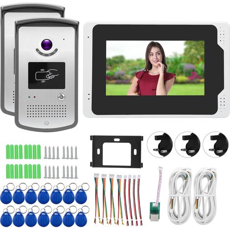 Sonnette vidéo WiFi 7 pouces 1080P Interphone avec 2 unités extérieures Écran TFT Vision nocturne Anti-pluie Compatible TUYA 100‑240V Prise UK (1/5)