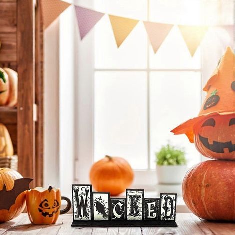 Décoration intérieure Halloween Bloc de table en bois Décoration vive d'Halloween Ornements de bureau en bois (1/4)