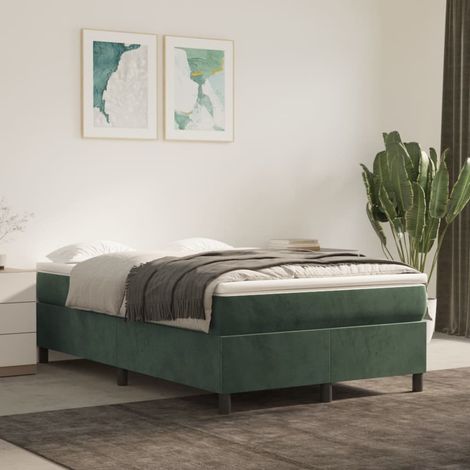 Lit à sommier tapissier et matelas, Lit double, Lit adulte Vert foncé 120x200cm Velours GSW25237 (1/5)