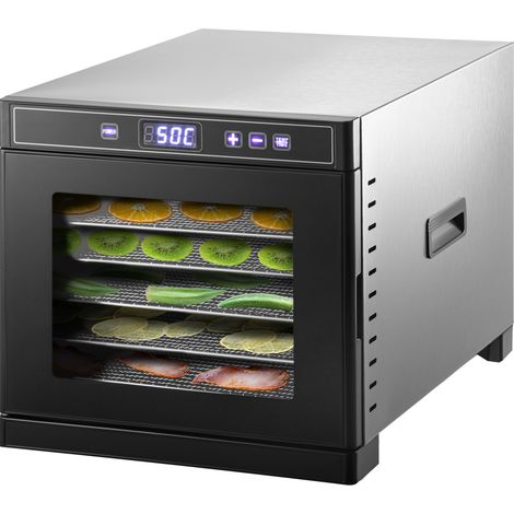 VEVOR Deshydrateur Alimentaire Fruits Legumes 6 Plateaux 30x33 cm Machine a Deshydrater Aliments Commerciale Acier Inoxydable 600W Ecran Tactile Numerique Deshydratation pour Viande Maison 32x34x45 cm
