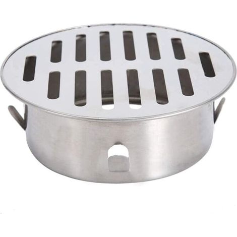 Siphon de sol rond, 1 pièce, couvercle de siphon de sol en acier inoxydable, siphon de sol bloquant pour balcon et cour extérieure, 12,8 x 12,8 cm (ouverture peu profonde 110) (1/4)
