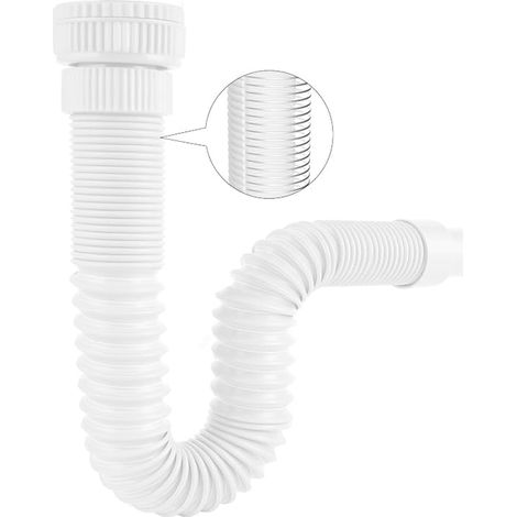 Hibbent Siphon Lavabo de Bain, Siphon Flexible Anti-Odeurs Avec Fil d'Acier Encastré, G1 1/4" (40.4mm) vers G1 1/2" (46.3mm) x 32mm, Siphon Evier, Evacuation Evier, Tuyau de Vidange Flexible, Blanc (1/4)