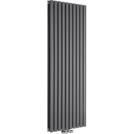 Milano Aruba Flow Anthracite Vertical Column Central Connection Double Oval Panel Radiator - 1600mm x 590mm