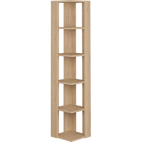 Pegane – Etagère d'angle 5 tablettes chêne cambrian – Dimensions 34x34x161 cm – Panneaux mélaminés pour rangement moderne