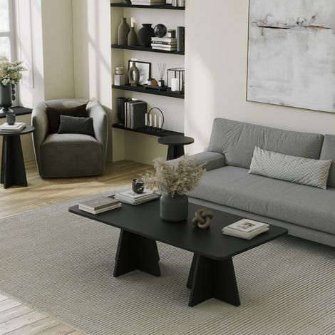 Mesa de Salón Ottana, Forma Rectangular, Tapa de Madera Noble, Color Negro, Medidas 120x60x40h cm Negro (1/5)