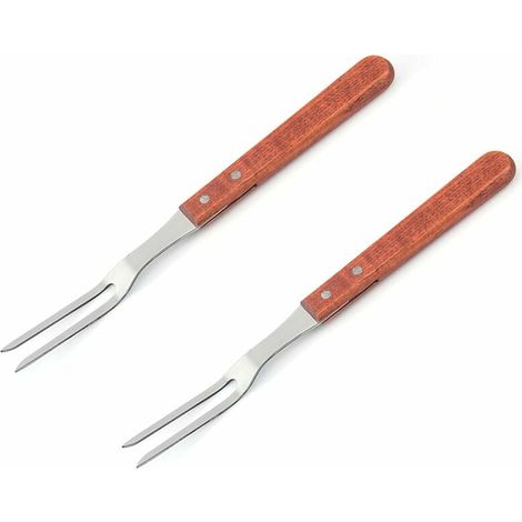 2Pcs Fourchette à Découper Fourchette à Viande en Acier Inoxydable Fourchette de cuisson avec Poignée en Wooden Bâtonnets à rôtir 33 3 cm pour Viande et Volaille Fourchette à Hot Dog