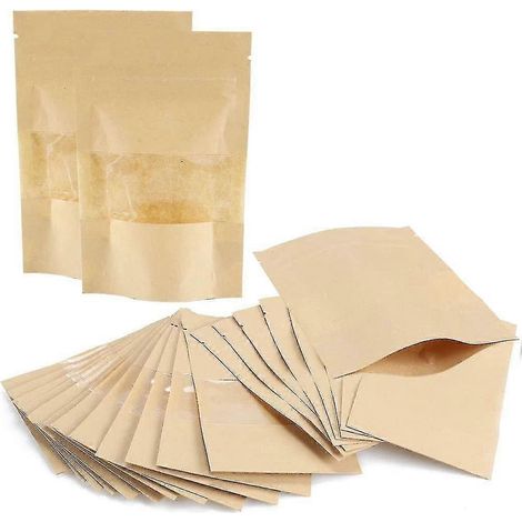 50 Stück selbstklebende Kraftpapiertüten mit Reißverschluss und Fenster, 14 x 8 cm (1/3)