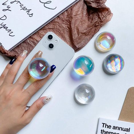 Support pour téléphone portable Air Cushion Crystal Ball, décor de laser coloré coréen, support de table rétractable, anneau de doigt compatible avec IPhone et Android (1/4)