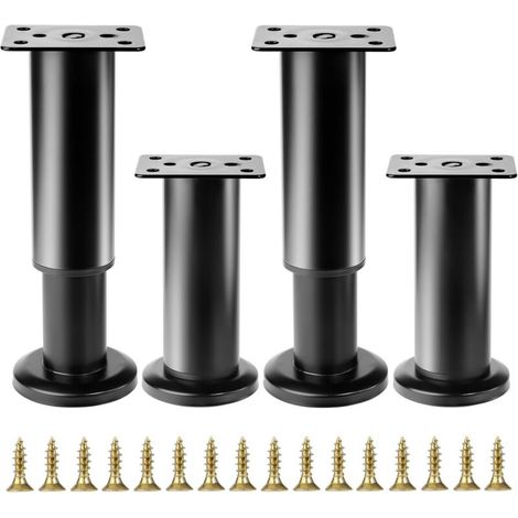 4 Pcs Pied de Meuble Reglable 12-18 cm, Pied Meuble Reglable, Pieds de Table de Nivellement pour Meubles, Pieds de Meubles Réglables en Hauteur Noirs pour Chaises Lit Canapé Placard Armoires
