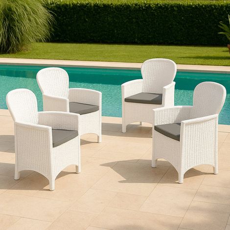 Dmora - 4er-Set Gartenstühle Amilton, Gartensitz, Für drinnen und draußen, Mit Armlehnen, Made in Italy, 59x57 h86 cm, Weiß (1/3)
