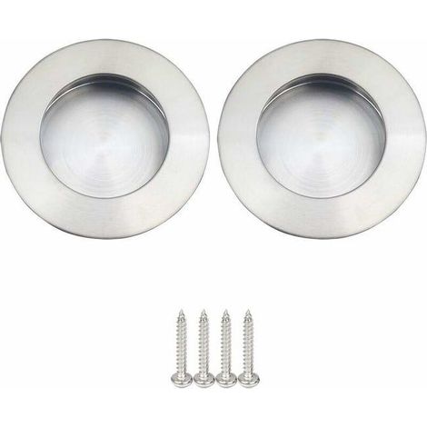 Poignées Rondes Encastrables Pour Porte Coulissante Acier Inoxydable Poignée Porte Coulissante Ronde Brossé Satiné (Argent 2pcs 65mm) (1/4)