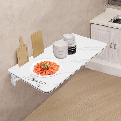 Table murale pliante, 80 x 40 cm, blanche, table pliante à fixation murale, pouvant servir de table à manger, de bureau, de table de cuisine ou de poste de travail, peu encombrante (1/5)