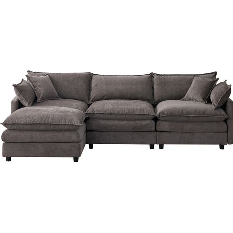 Canapé d'angle en Chenille modulable 3 places avec méridienne et pouf - confortable pour petits espaces et salons (1/5)