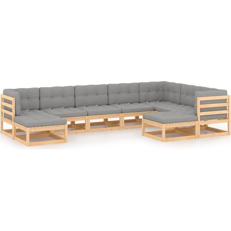 9-tlg. Garten-Lounge-Set mit Kissen Massivholz Kiefer vidaXL