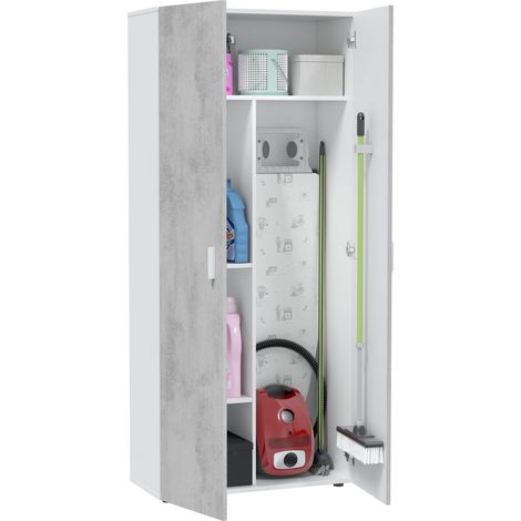 Armadio Multiuso Armadietto Alto Con Doppia Anta e 4 Ripiani Ideale Per Bagno Ingresso Camera Da Letto Garage Ripostiglio Design Moderno Huelva L 80 x 37 x 182 Cm Bianco e Grigio Cemento